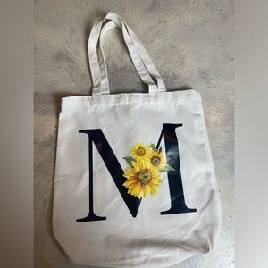 Monogrammed M tote with sunflowers